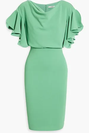 Badgley Mischka Ruffled draped crepe dress - Green