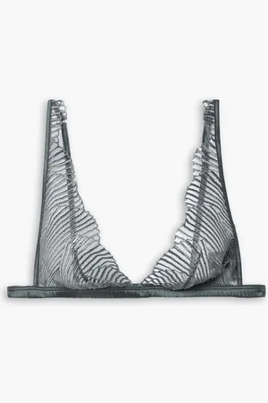 Coco De Mer Athena satin-trimmed embroidered tulle soft-cup triangle bra - Gray