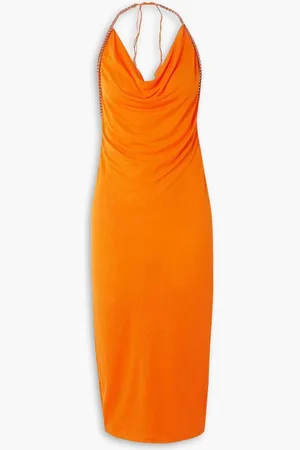 DION LEE Barball open-back bead-embellished mesh halterneck midi dress