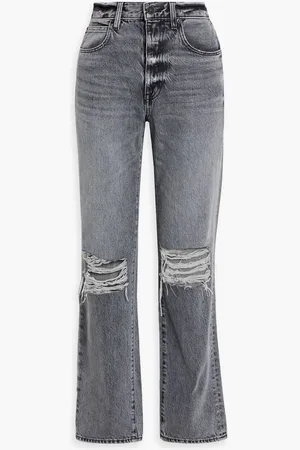 SLVRLAKE London distressed high-rise straight-leg jeans - Gray