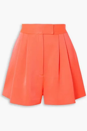 ALEX PERRY Porter pleated neon satin-crepe shorts - Orange