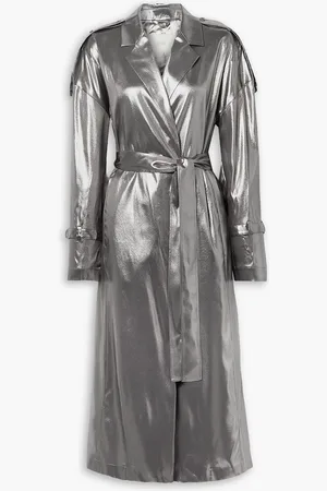 LAPOINTE Belted silk-lamé trench coat - Metallic