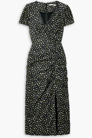 Jason Wu Lace-trimmed gathered floral-print crinkled-satin midi dress