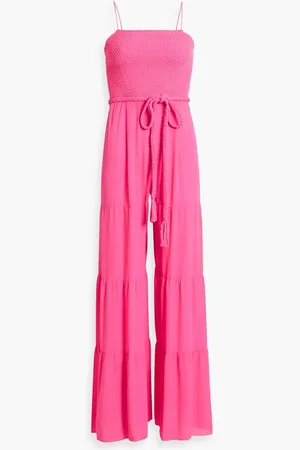 ALICE+OLIVIA Alice Olivia - Liya smocked crepe wide-leg jumpsuit - Pink