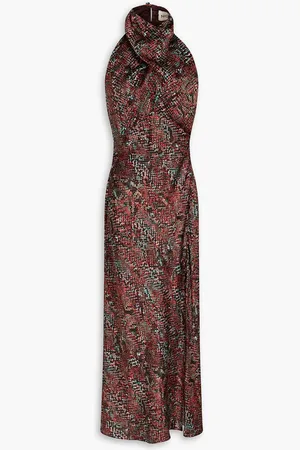 Nicholas Snake-print silk-satin halterneck midi dress - Red