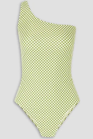 Peony One-shoulder checked swimsuit - White