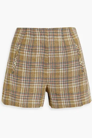 VERONICA BEARD Jazmin checked linen shorts - Green