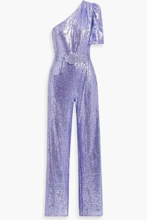 ONE33 SOCIAL One-shoulder sequined tulle wide-leg jumpsuit - Purple