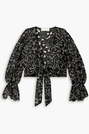 Waimari Rosalia tie-front cropped broderie anglaise cotton-blend voile top