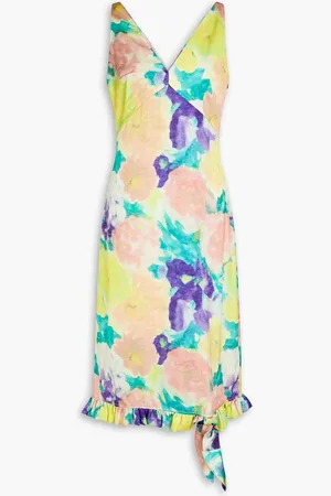REMAIN Birger Christensen Ruffled floral-print satin midi dress - Green