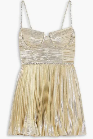 Self-Portrait Crystal-embellished plissé-lamé mini dress - Metallic