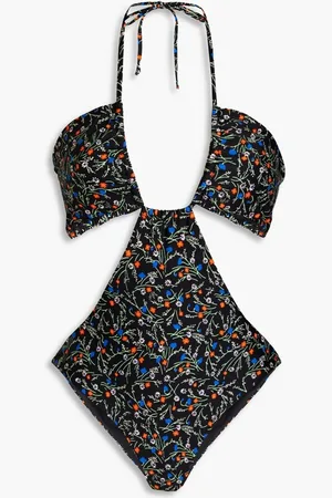 ROSETTA GETTY Cutout floral-print swimsuit