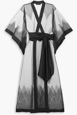 CARINE GILSON Belted satin-trimmed embroidered silk-tulle robe