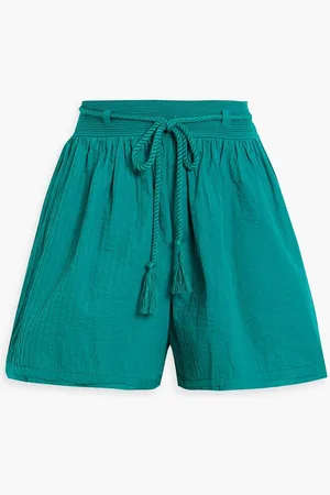 ULLA JOHNSON Rina pintucked cotton shorts - Blue