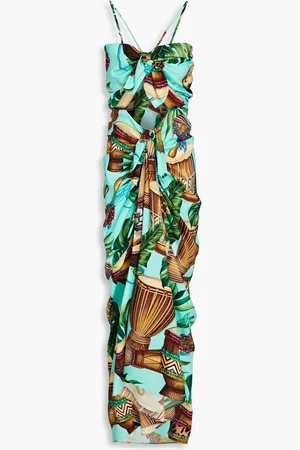 Dolce & Gabbana Bow-embellished cutout silk-blend crepe midi dress - Blue