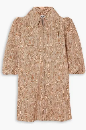 BATSHEVA Robin embellished printed cotton-poplin mini shirt dress - Brown