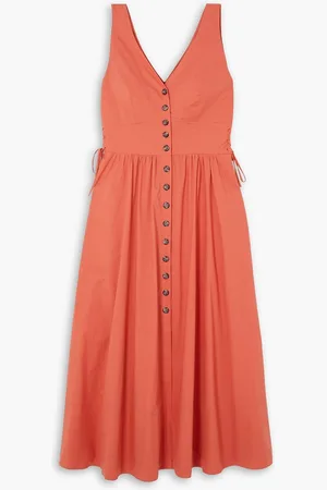 SALONI Luella bow-detailed cotton-blend poplin midi dress - Orange