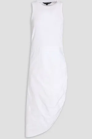 VERONICA BEARD Finca ribbed stretch-cotton jersey and poplin midi dress - White