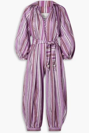 Lisa Marie Fernandez Poet belted cropped striped linen-blend jumpsuit - Purple