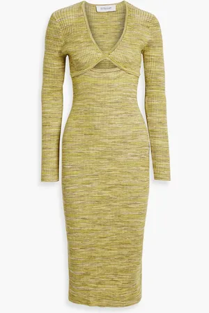 Derek Lam Geovana cutout marled ribbed-knit midi dress - Yellow