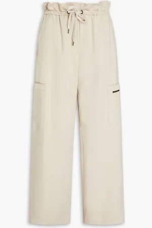 Brunello Cucinelli Bead-embellished French cotton-blend terry track pants - Neutral