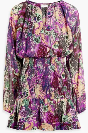 A.L.C. Callie shirred printed silk-crepon mini dress - Purple