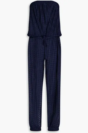 Melissa Odabash Stella strapless gathered crochet-knit jumpsuit - Blue