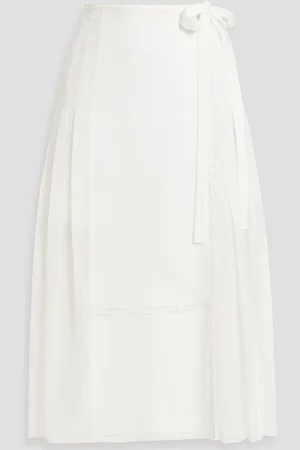 Chloé Lace-trimmed crepe de chine midi wrap skirt