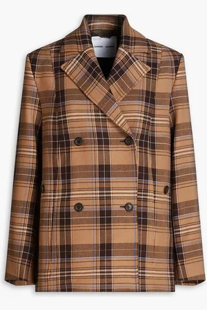 Samsøe Samsøe Double-breasted checked twill blazer - Brown