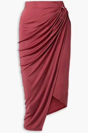 Louisa Ballou Coastline ring-embellished wrap-effect stretch-jersey midi skirt - Burgundy
