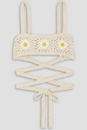 Alanui Daisy lace-up crocheted cotton bralette - White