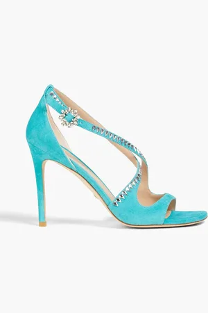 Stuart Weitzman Crystal-embellished suede sandals - Blue
