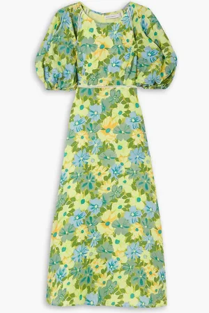 FAITHFULL THE BRAND Valerina lace-trimmed floral-print linen maxi dress - Green