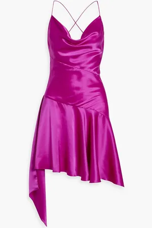 Nicholas Asymmetric draped silk-satin mini dress - Purple