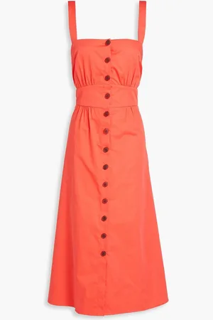 Bash Open-back gathered cotton-poplin midi dress - Orange