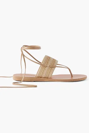 Ancient Greek Sandals Aratro leather-trimmed raffia sandals