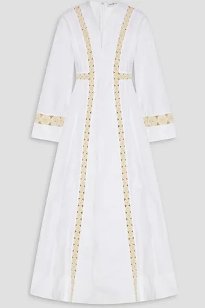 Tory Burch Appliquéd cotton-poplin midi dress