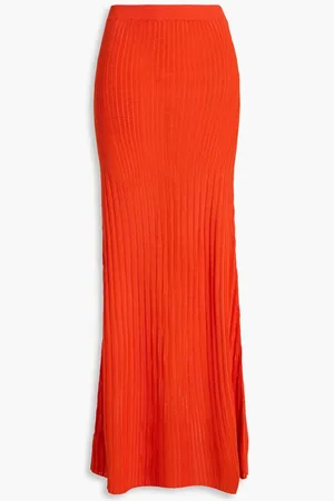 Chloé Ribbed silk and linen-blend maxi skirt - Orange
