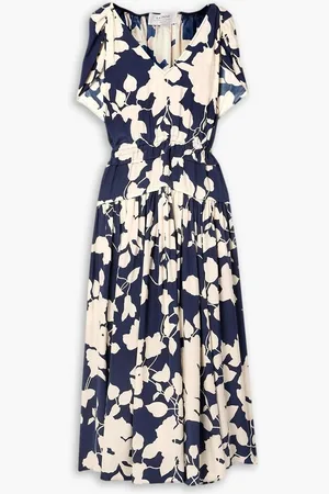 La Ligne Cape-effect ruffled floral-print silk-crepe midi dress - Blue