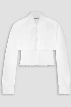 Alexander Wang Cropped layered shirred cotton-poplin shirt