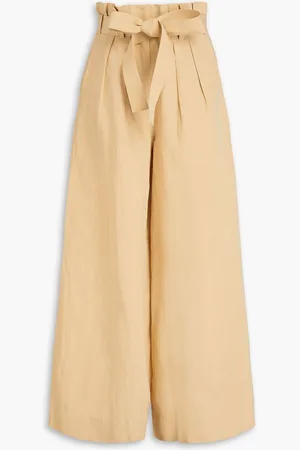 ULLA JOHNSON Gitana belted cotton, linen and silk-blend wide-leg pants - Neutral