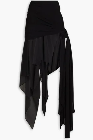 MUGLER Jersey-paneled crepe de chine maxi skirt