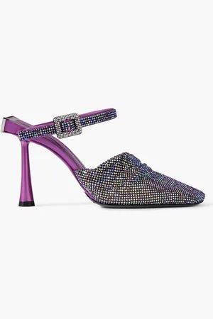 BENEDETTA BRUZZICHES Elena crystal-embellished satin and leather mules - Purple