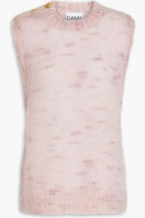 Ganni Button-embellished mohair-blend vest - Pink