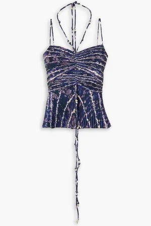 Altuzarra Justin embellished printed plissé-crepe de chine top - Purple