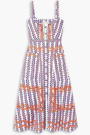 SALONI Fara printed broderie anglaise cotton midi dress