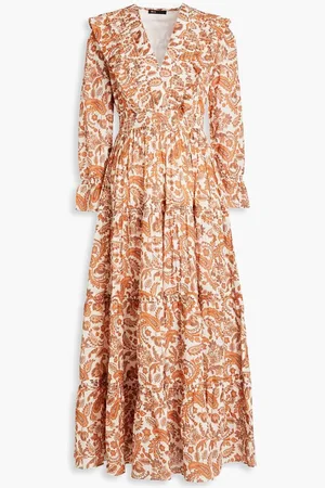 Maje Shirred paisley-print cotton maxi dress