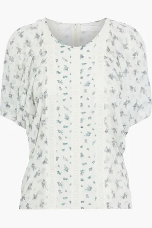 Chloé Crochet-trimmed floral-print silk-georgette top - White
