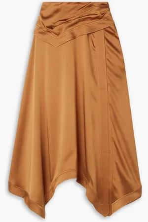 Simkhai Layered draped satin midi skirt - Brown