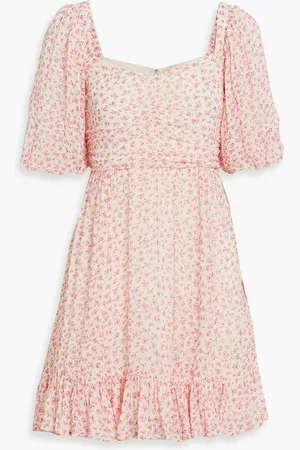 by Ti Mo Ruched floral-print chiffon mini dress - Pink